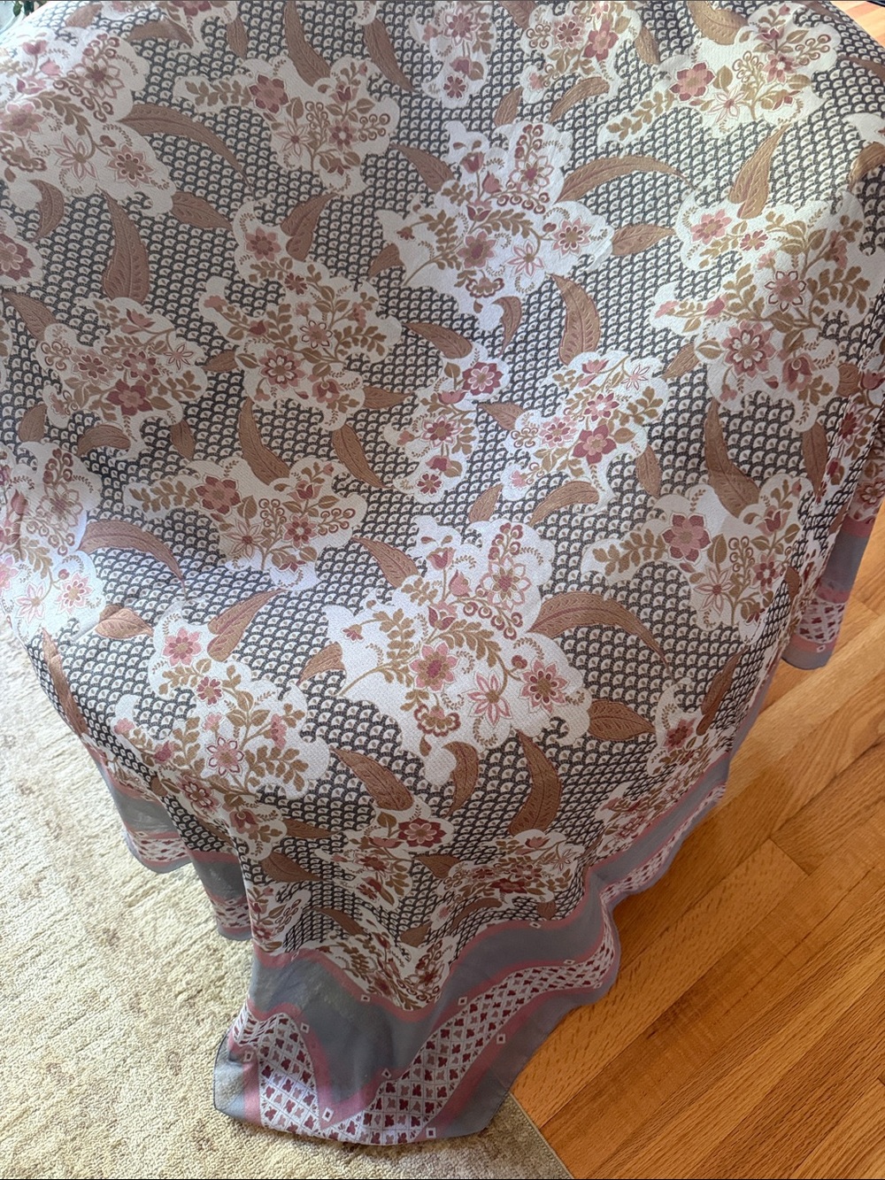 Vintage Floral Paisley Scarf in Gray, Pink, Brown - Picture 4 of 12